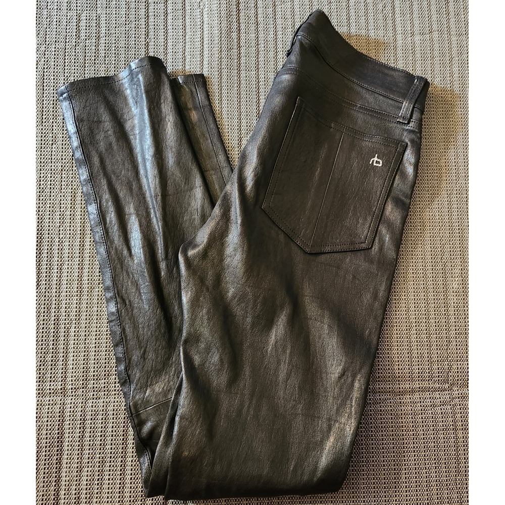 RAG & BONE Skinny Washed Black Lamb Leather PANTS Jeans Womens 28 x 28 W1602L034